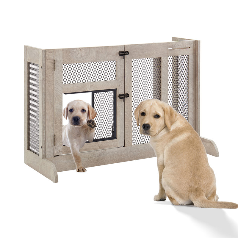 Dorval Dog Gate Indoor to Separate Puppy Large Dogs and Baby for Stairs Walk Through Pet Gate with Dog Door Free Standing Dog Gate 27.5 H x 41.6